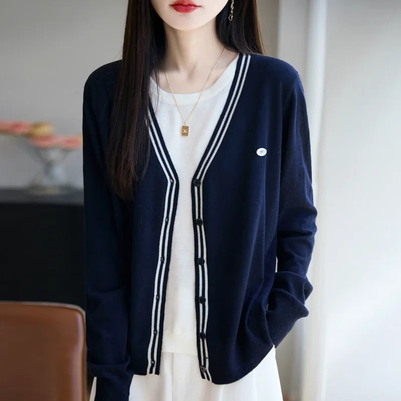 Autumn Thin Knit Sweater Women Long Sleeve Pullover Tops Korean Style Layered Design Lightweight Cardigan Outerwear Casual Chic