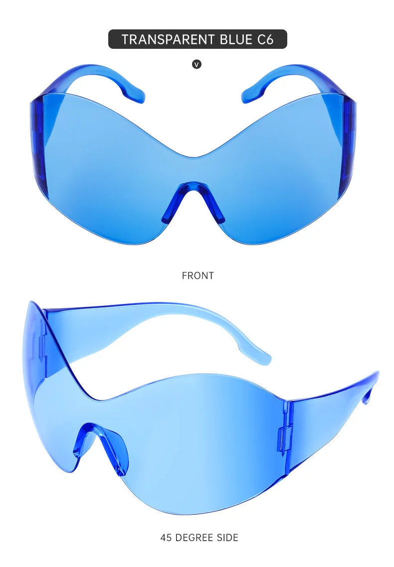 Y2K Oversized Rimless Sunglasses Women Men Luxury Brand Trend Steampunk Mask Butterfly Sun Glasses Lady Retro 2000's Punk Shades