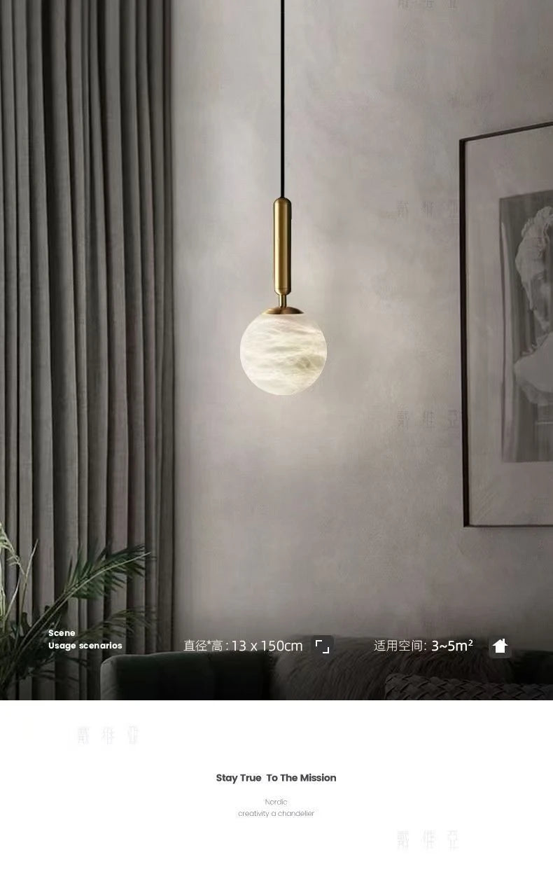 Modern Alabaster Pendant Light Round Ball Marble  Hanging Lamp For Bedroom Kitchen Island Dining Room Bedside Lights