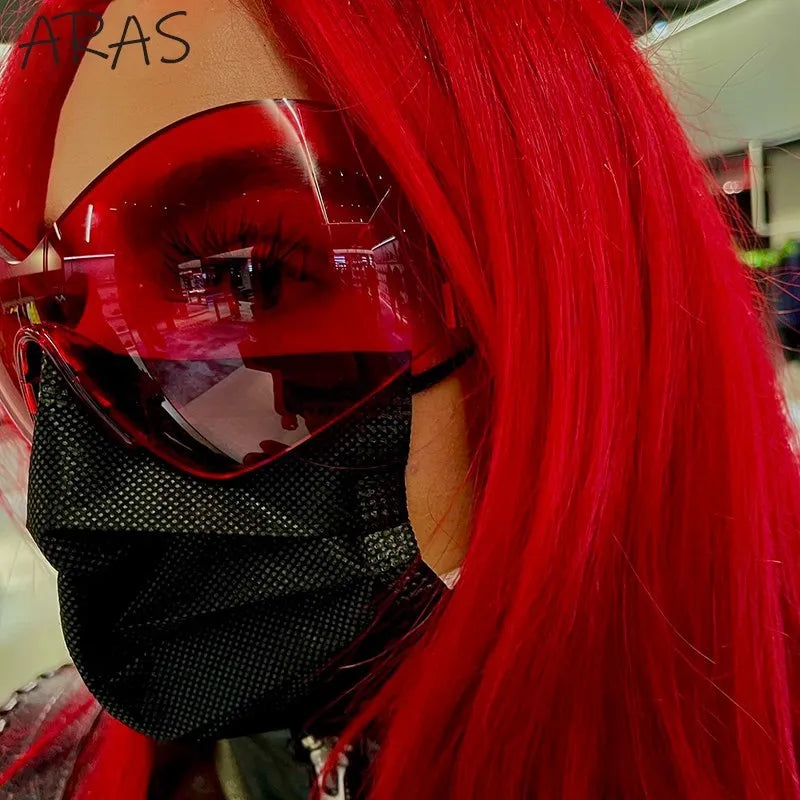 Y2K Oversized Rimless Sunglasses Women Men Luxury Brand Trend Steampunk Mask Butterfly Sun Glasses Lady Retro 2000's Punk Shades