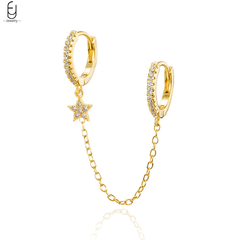 925 Sterling Silver Needle Vintage Gold Earrings Luxury Long Chain Tassel Crystal Hoop Earrings for Women Party Trend Jewelry