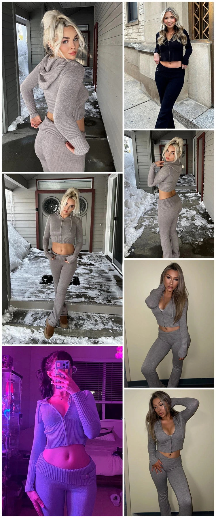 Tossy Knit Fashion 2 Piece-Set Trousers Hoodie Tracksuit Women Crop top Knitwear And Women's Pants Sets Female Trousers Outfits