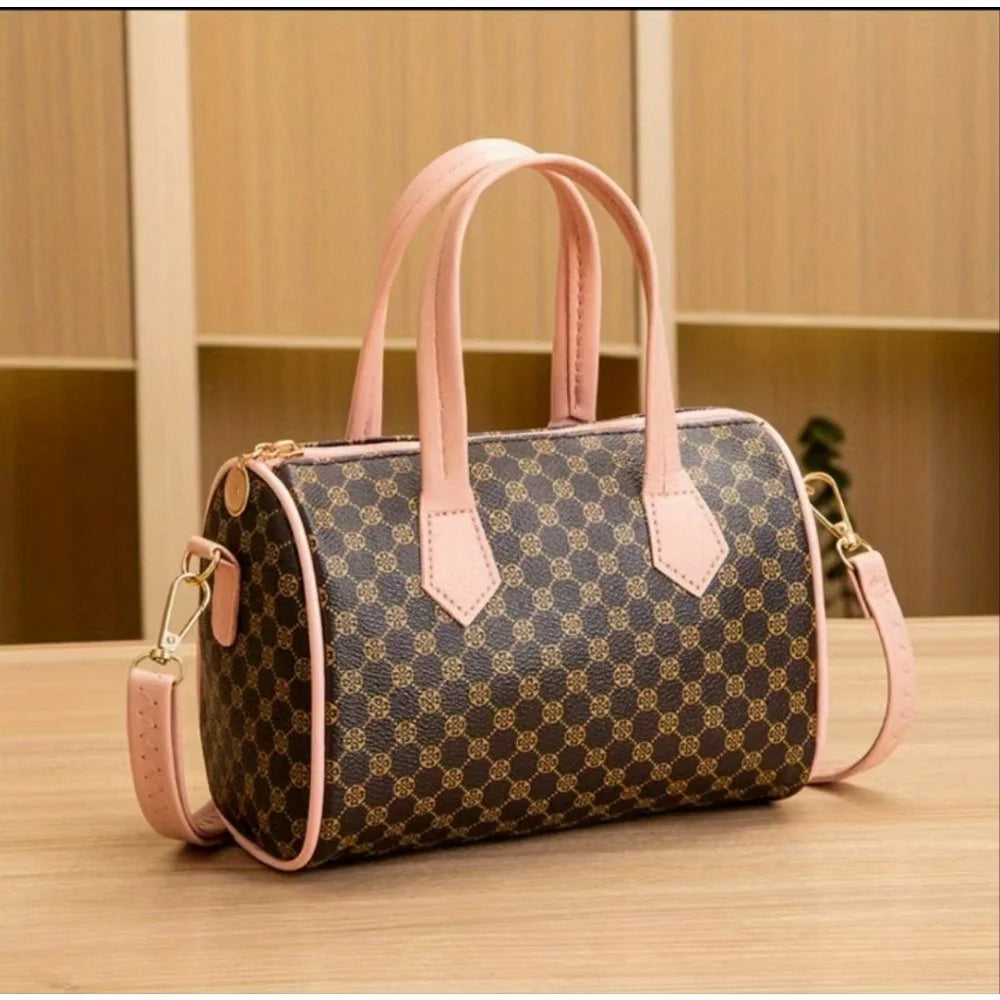 Vintage contrasting color printed handbag Boston women's bag mobile phone bag shoulder cross pillow bag