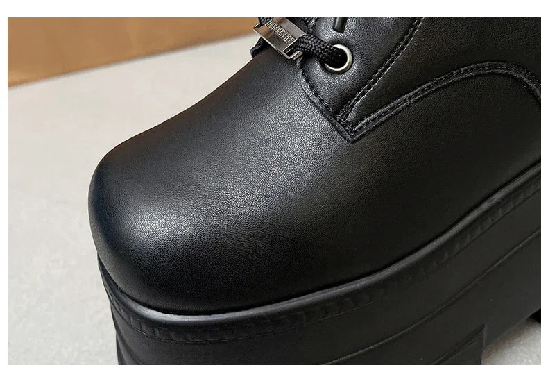 Women 13 CM Platform Boots Casual Outdoor Shoes Chunky Simple Lace Up Design Ankle Boots Cool Nightclub Party Black Shoes 35-43