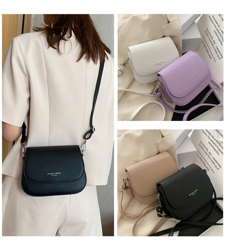 Trendy Saddle Shoulder Bag Women PU Leather Crossbody Bag Simple Solid Color Flap Messenger Bag Fashion Handbags Pouch