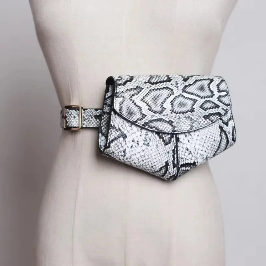 Fashionable Small Waist Bag Versatile Women Delicate Snake Skin Decorative Saddle Fashionable Sweater Belt Trendy