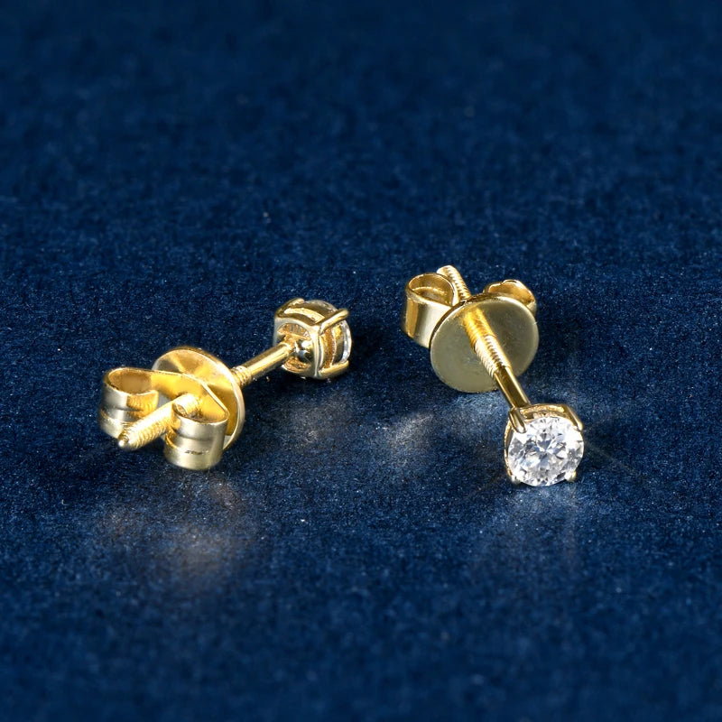 Solid 10K Gold Stud Earrings D Color Moissanite Piercing Earrings 2ct Certified Yellow White Gold Jewelry for Men Women 1.2ct