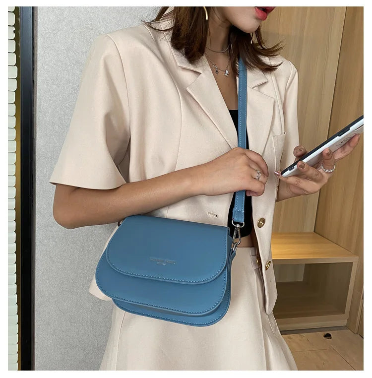 Trendy Saddle Shoulder Bag Women PU Leather Crossbody Bag Simple Solid Color Flap Messenger Bag Fashion Handbags Pouch