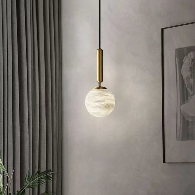 Modern Alabaster Pendant Light Round Ball Marble  Hanging Lamp For Bedroom Kitchen Island Dining Room Bedside Lights