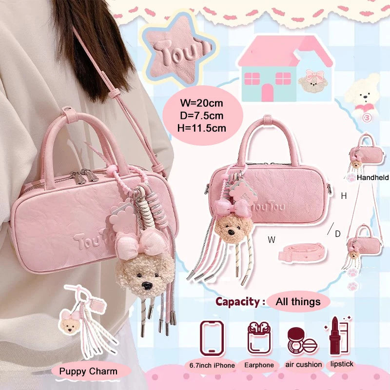 TOUTOU Boston Bowling Bag Imitation Plant Tanning Autumn Shoulder Handheld Crossbody Mini Purse for Women Teacher Christmas Gift