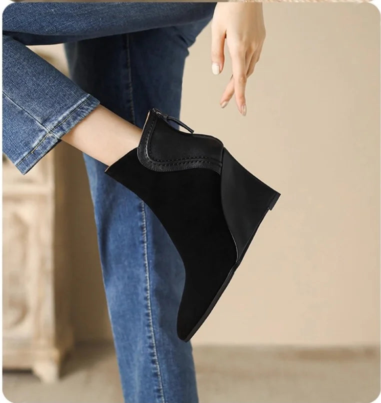 Wedges Women's Ankle Boots Pointed Toe Fashion Shoes Designer Suede Winter Boots 2025 High Heels Dress Luxury Botas Para Mujer