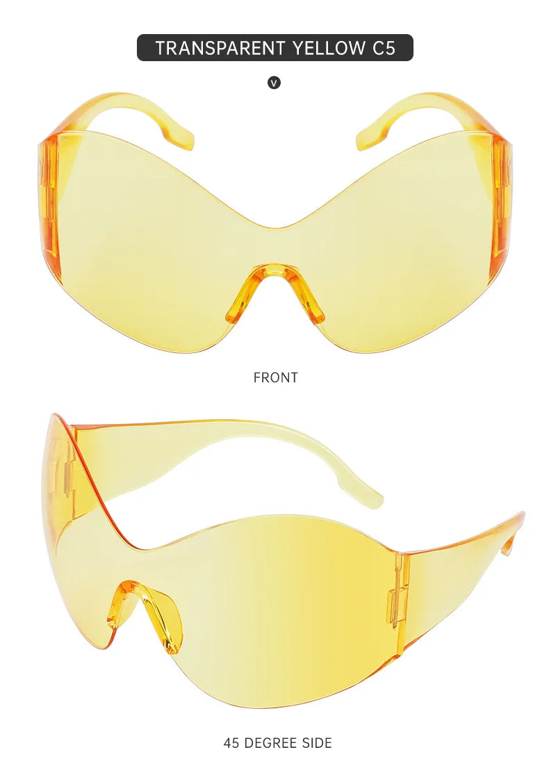Y2K Oversized Rimless Sunglasses Women Men Luxury Brand Trend Steampunk Mask Butterfly Sun Glasses Lady Retro 2000's Punk Shades