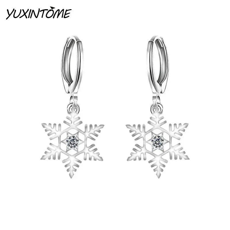 New 925 Sterling Silver Ear Needle Christmas tree/snowflake pendant Hoop Earrings For Women fashion Christmas gifts accessories