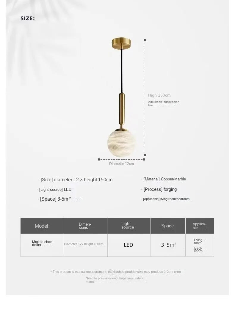 Modern Alabaster Pendant Light Round Ball Marble  Hanging Lamp For Bedroom Kitchen Island Dining Room Bedside Lights