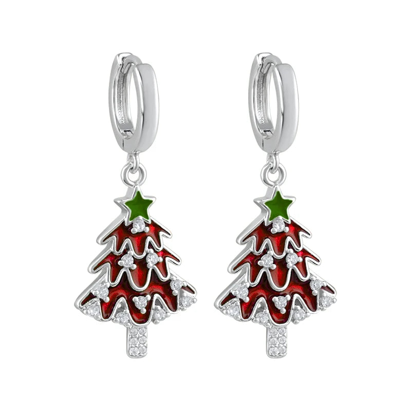 New 925 Sterling Silver Ear Needle Christmas tree/snowflake pendant Hoop Earrings For Women fashion Christmas gifts accessories