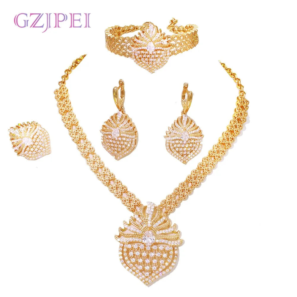 GZJPEI 4Pcs/Set Cubic Zirconia Bridal Jewelry Set Dubai Nigeria Wedding Gift White Crystal Zircon Women Sets 2025 Trendy New