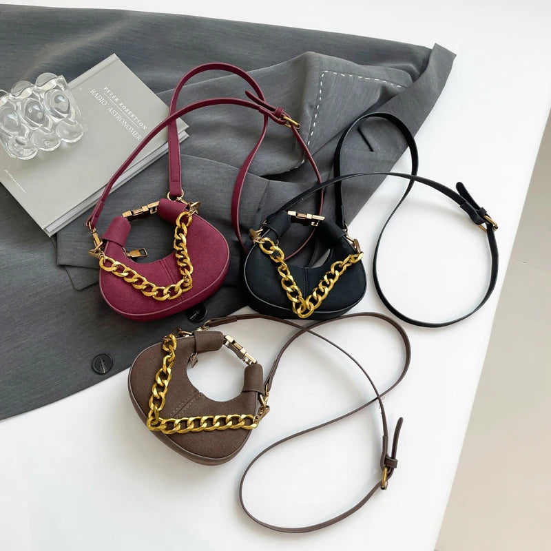 LEFTSIDE Mini PU Leather Saddle Shoulder Bag for Women 2024 Winter New Trend Y2K Handbags and Purses Females Crossbody Bags