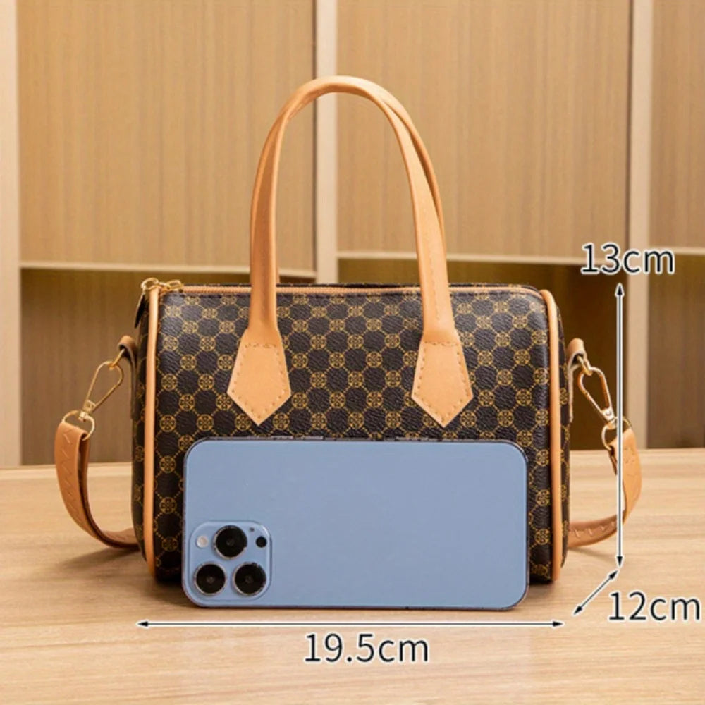 Vintage contrasting color printed handbag Boston women's bag mobile phone bag shoulder cross pillow bag