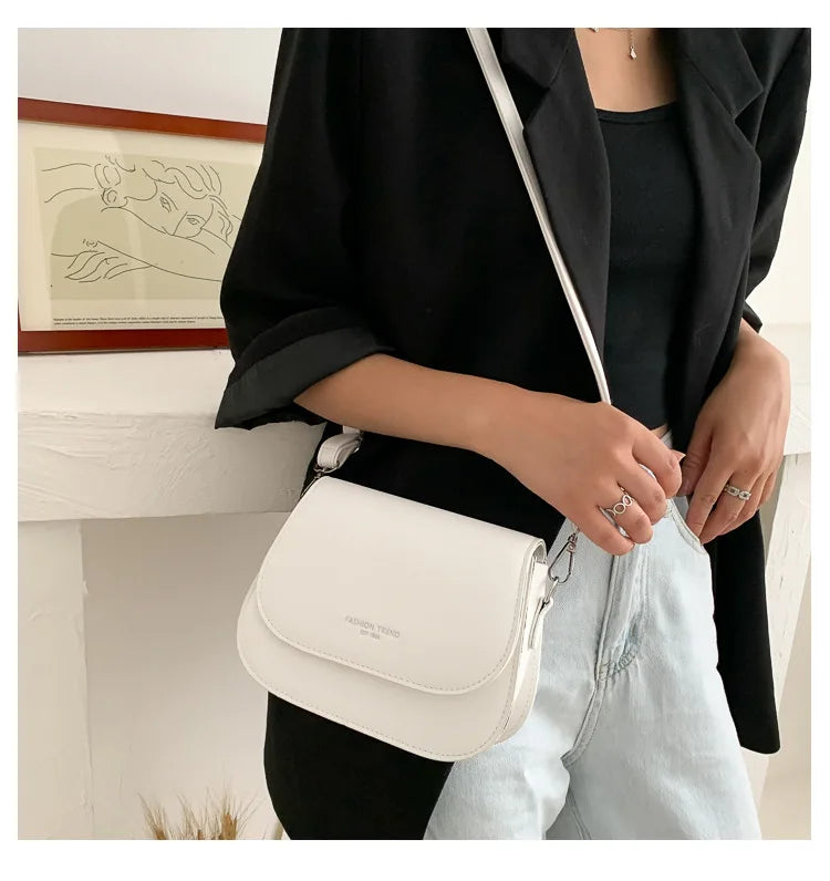 Trendy Saddle Shoulder Bag Women PU Leather Crossbody Bag Simple Solid Color Flap Messenger Bag Fashion Handbags Pouch