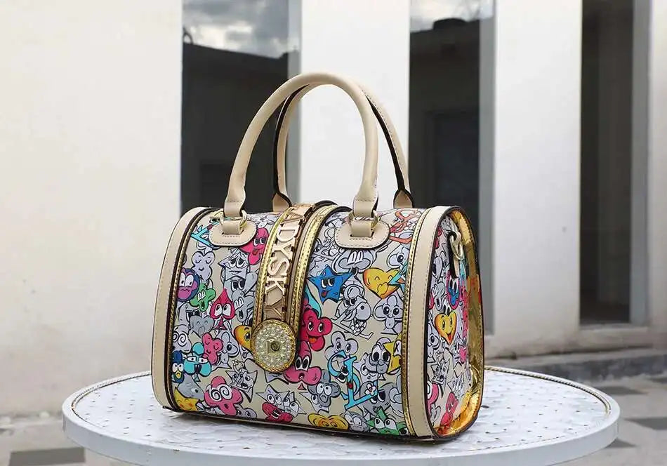VM FASHION KISS new Top handle bag Jungle print Large-capacity Boston Handbags Women's Totes Microfiber Messenger Shoulder Bag