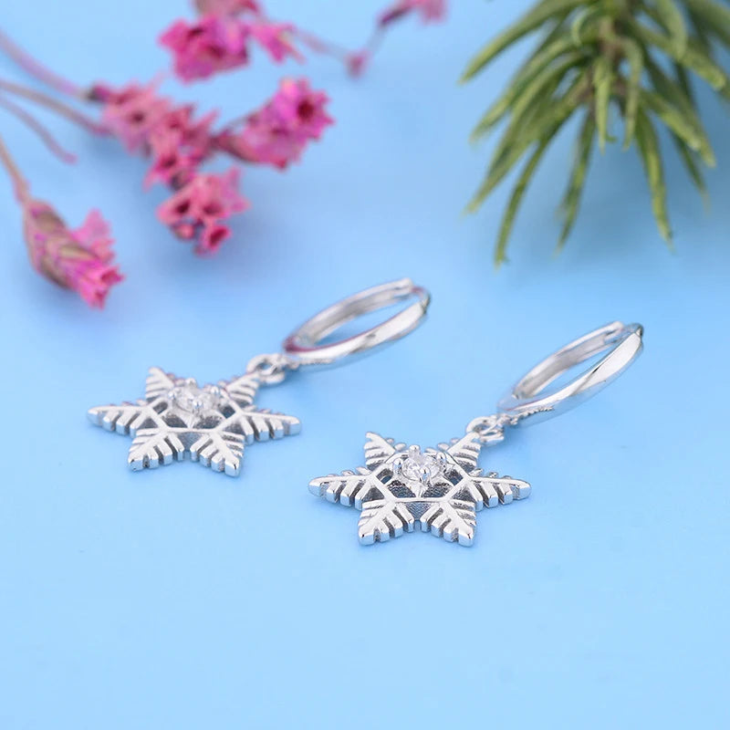 New 925 Sterling Silver Ear Needle Christmas tree/snowflake pendant Hoop Earrings For Women fashion Christmas gifts accessories