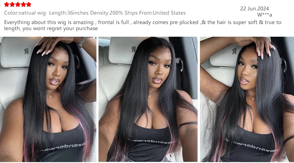 40 42 46 inches 200 Density Straight 13x6 HD Transparent Lace Natural Color Brazilian Human Hair Wig For Women Frontal Lace Wig