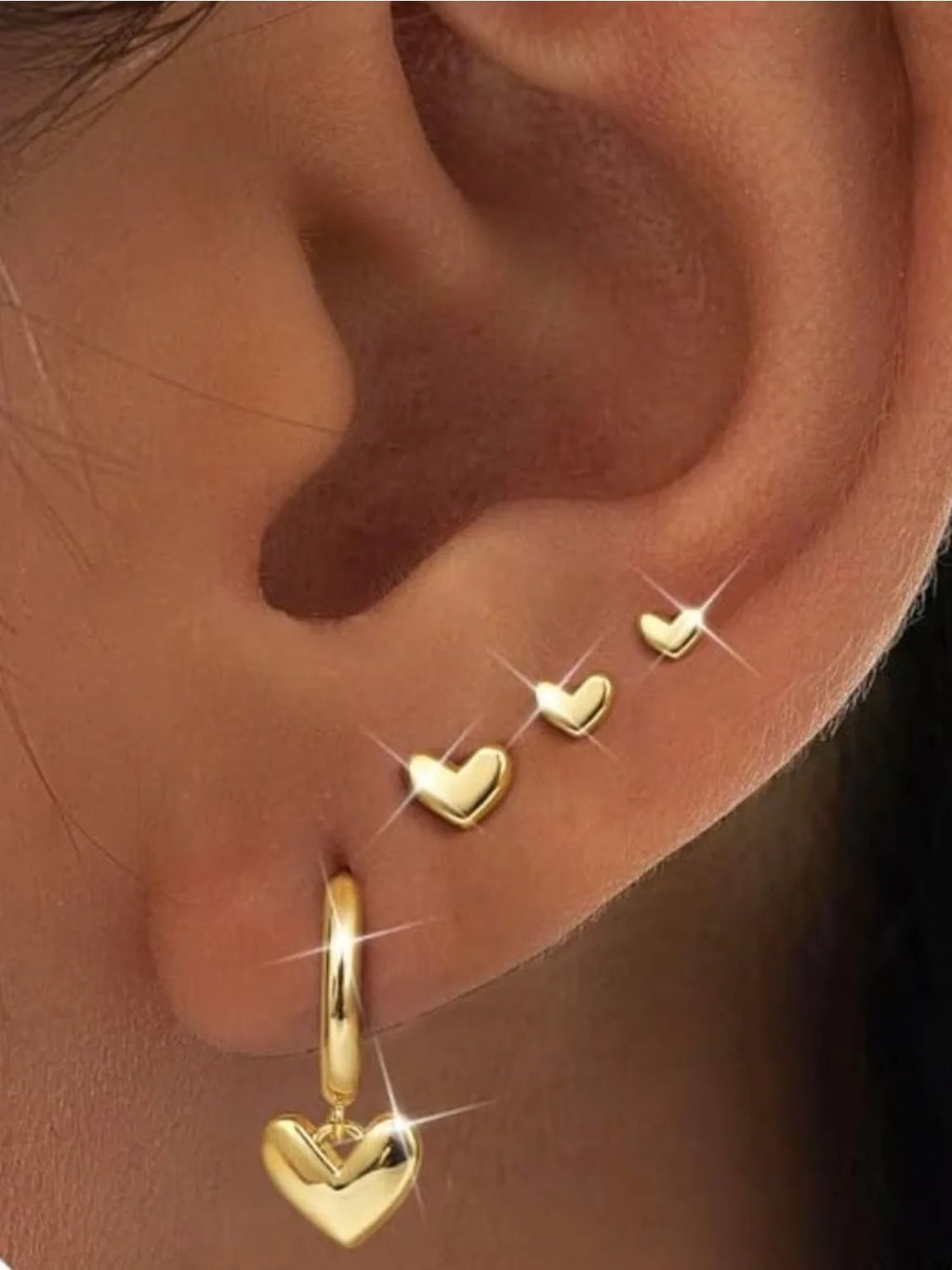 Bobisty 4 Pairs 14K Gold Plated Hoop Earrings for Women Charm Heart studs Earrings for Women Trendy Earring Stacks for Cartilage