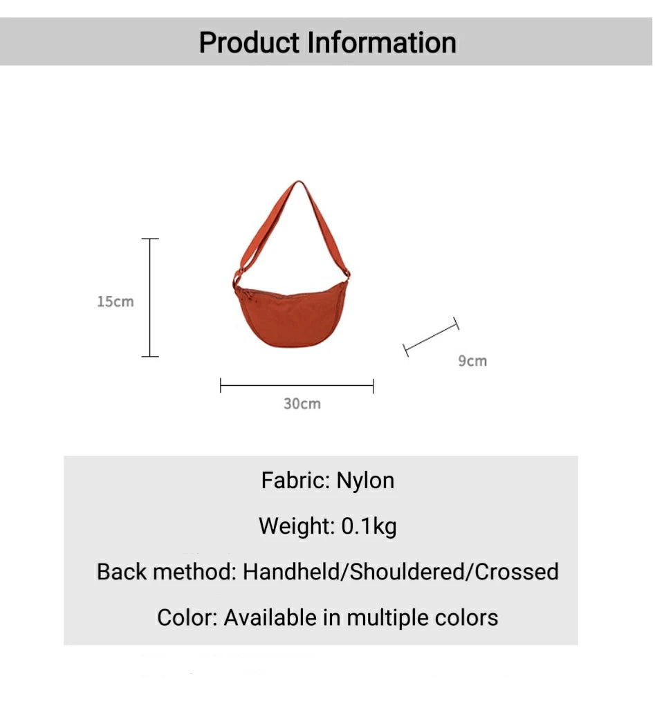 Women's Shoulder Bag Nylon Material Saddle Bag Versatile Fashionable Simple Dumpling Bag Trendy Cloth Bag Women's Crossbody Bag