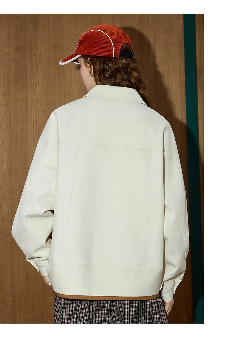 Women's Color Block Long Sleeve Coat Asymmetrical Hem Jacket Turn Down Collar Fashion Outerwear Autumn Casual Style New Arrivals