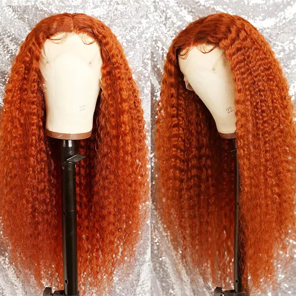 Orange colored Water wave 13x6 hd lace frontal human hair wig Preplucked deep wave 30 inch ginger lace front curly wigs on sale