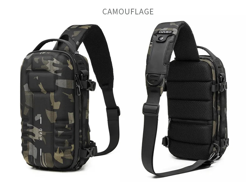 OZUKO Hard Shell Fashion Men Chest Bag Outdoor Sports Tactical Male Sling Shoulder Bag Large Capacity Waterproof Crossbody Bags