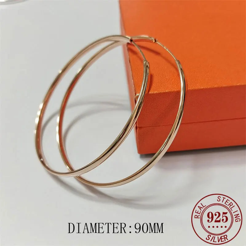 Senlissi - New Platinum Plated 925 Sterling Silver Women's Hoop Earrings 3.0mm Fashion Earring 18K Gold Cерьги Kольца 70 80 90MM