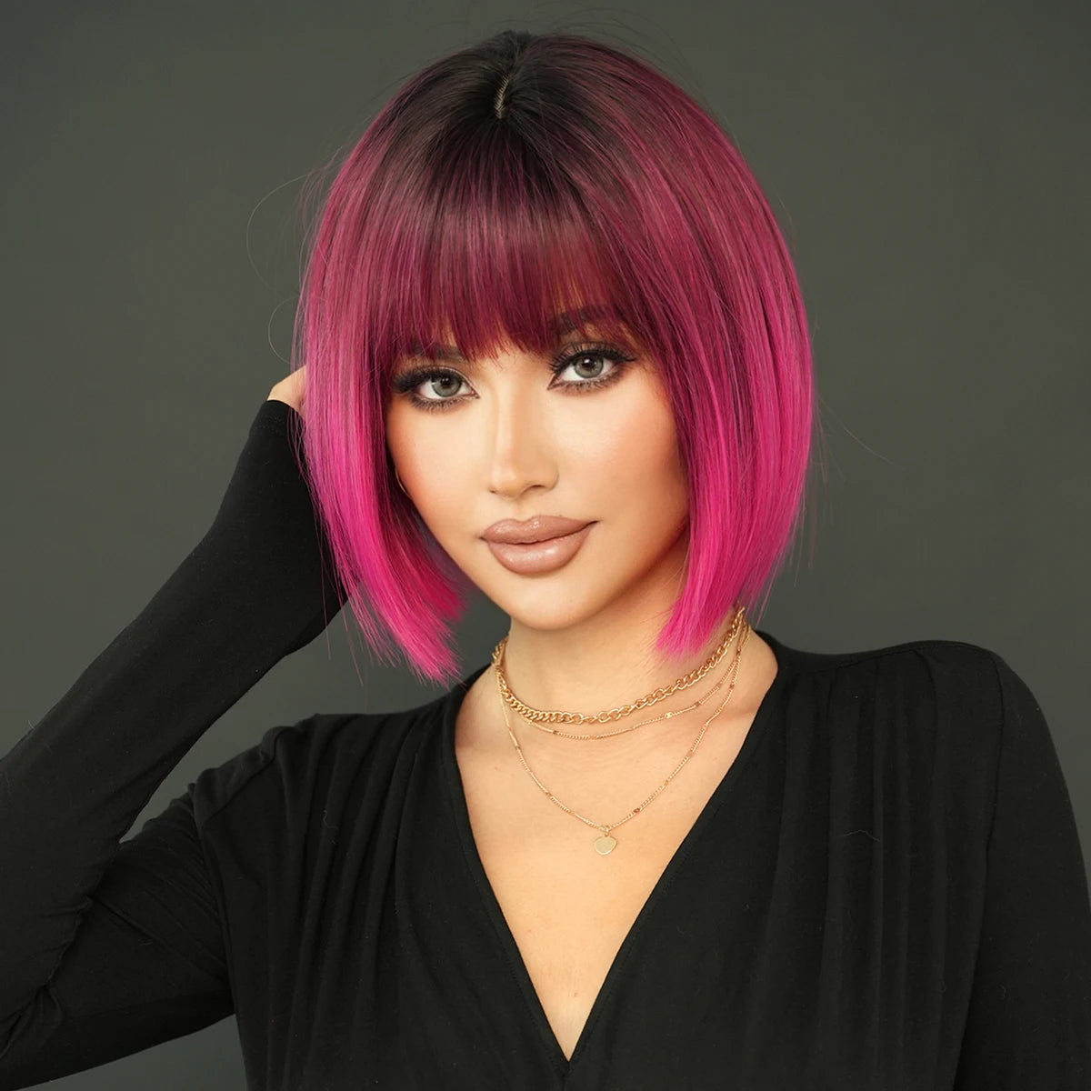 NAMM Rose Pink Short Wig for Women Daily Party Overhead Dyeing Black Natural Synthetic Lavender Heat Resistant Straight Wigs