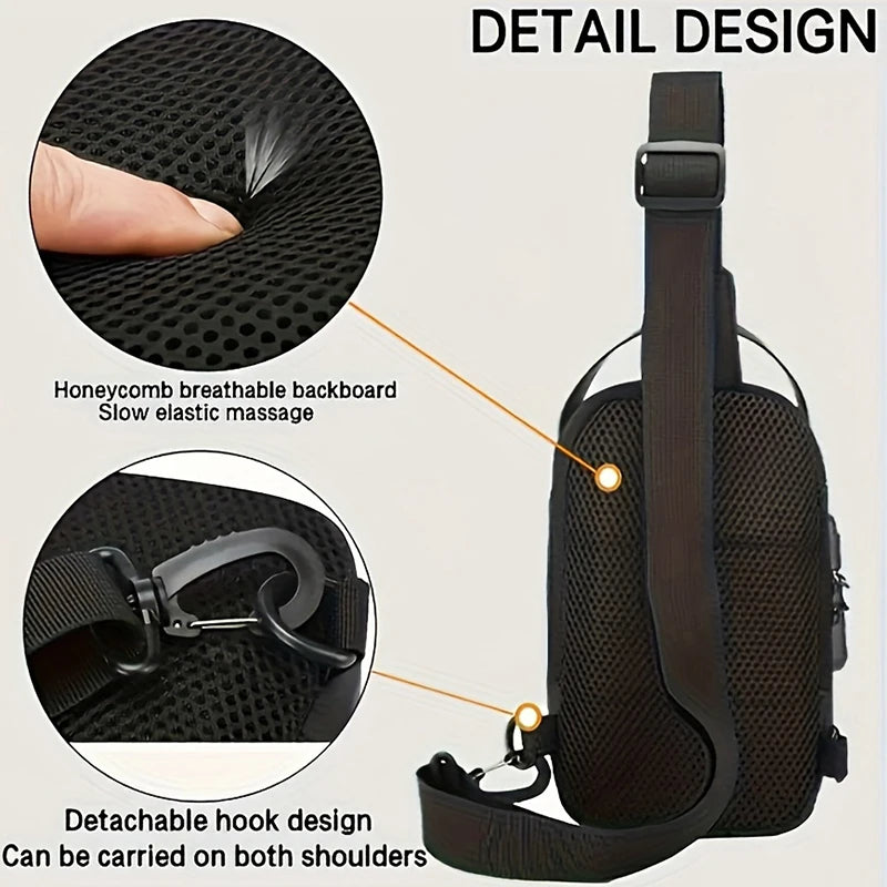 Durable Oxford Fabric Men's Sling Bag - Stylish Motorcycle Crossbody Chest Pack with Phone Pocket, Zip Closure for Daily Commute