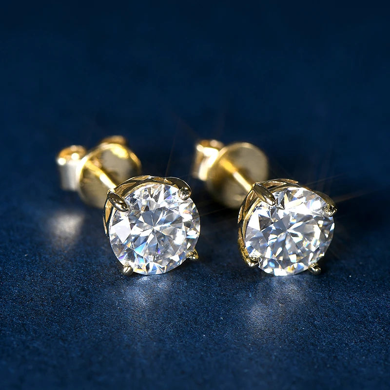 Solid 10K Gold Stud Earrings D Color Moissanite Piercing Earrings 2ct Certified Yellow White Gold Jewelry for Men Women 1.2ct
