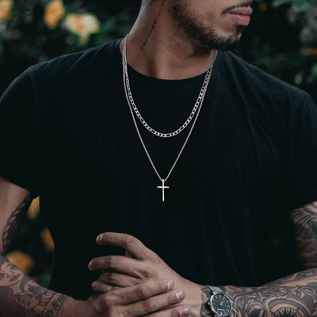 Trendy Cross Necklace for Men Boys,Simple Stainless Steel Cross Pendant Necklaces,Male Jewelry Sets