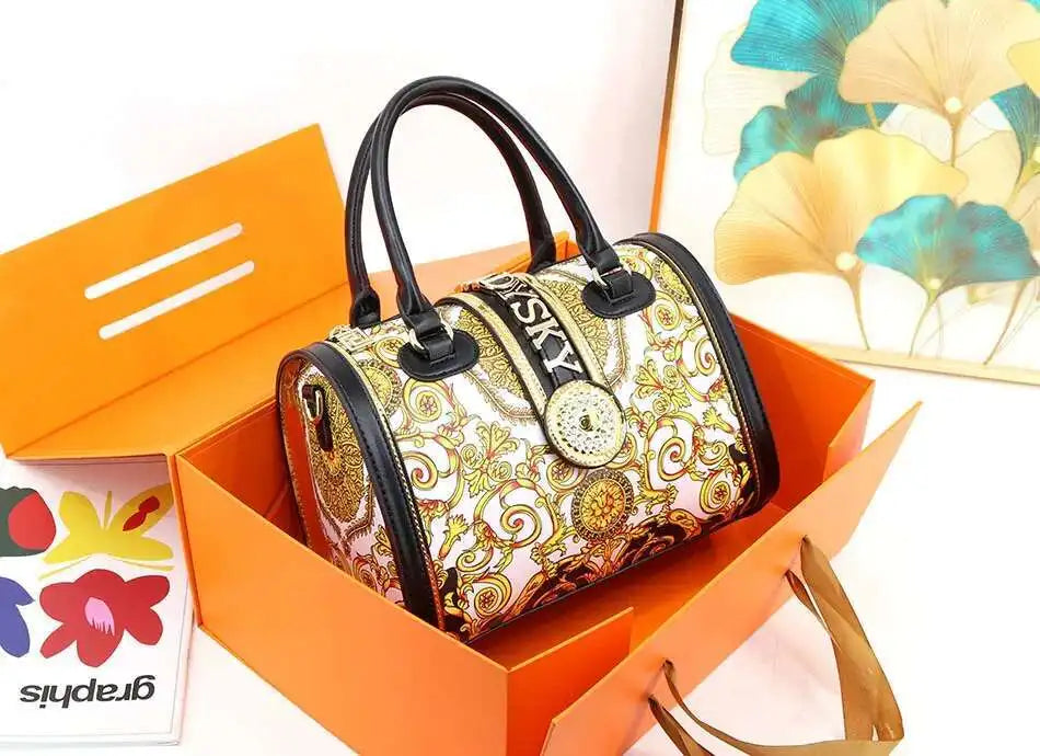 VM FASHION KISS new Top handle bag Jungle print Large-capacity Boston Handbags Women's Totes Microfiber Messenger Shoulder Bag