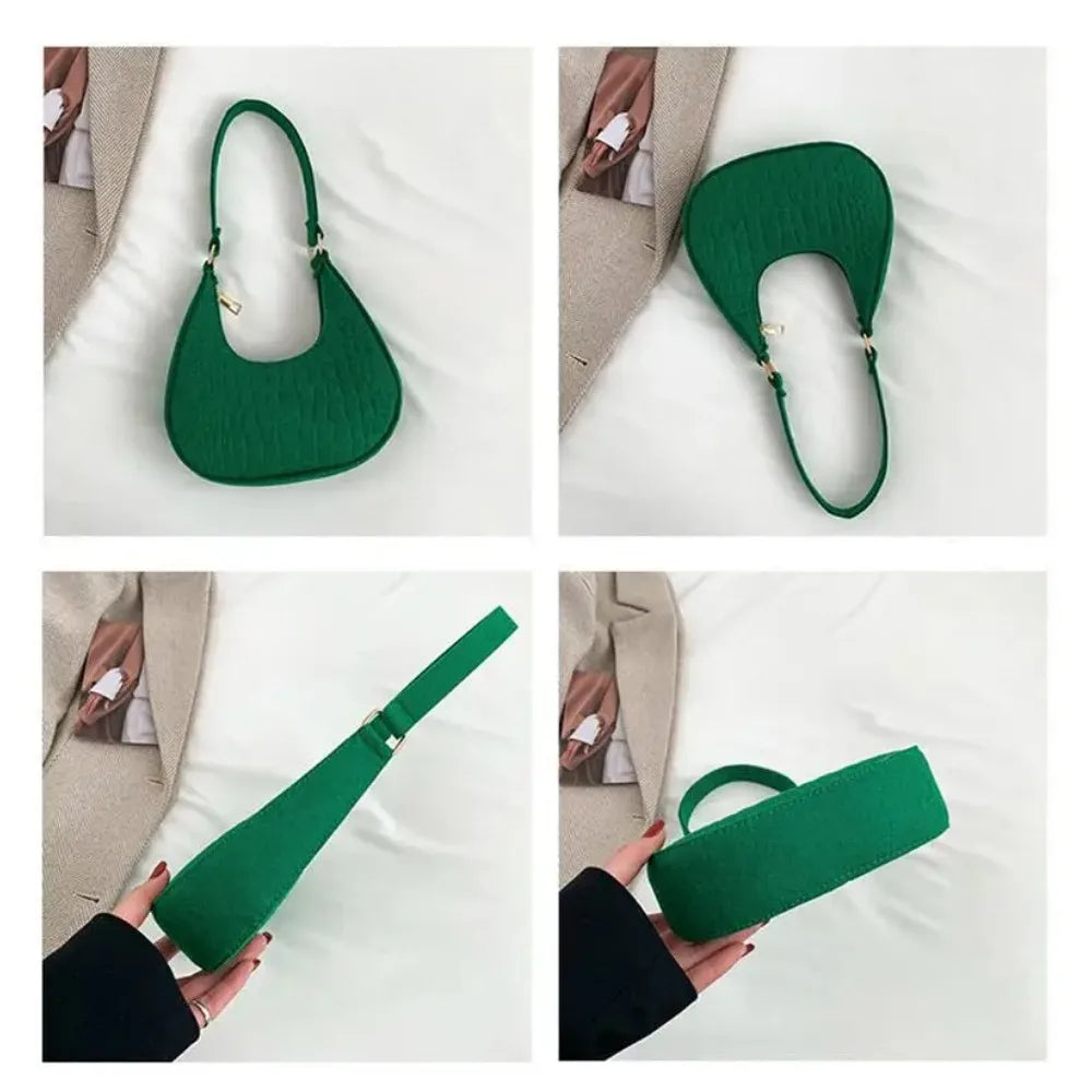 Women Bags Shoulder Retro Leisure Handbag Pure Felt Fashion Underarm Bag Crescent Saddle Bag for Ladies Advanced Armpit Bag 2025