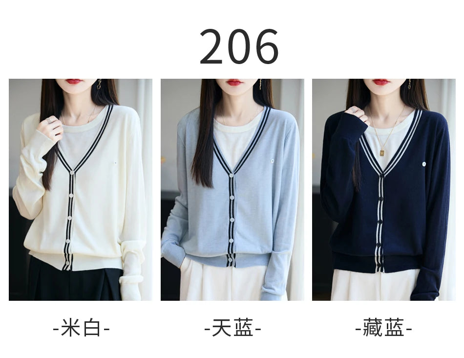 Autumn Thin Knit Sweater Women Long Sleeve Pullover Tops Korean Style Layered Design Lightweight Cardigan Outerwear Casual Chic