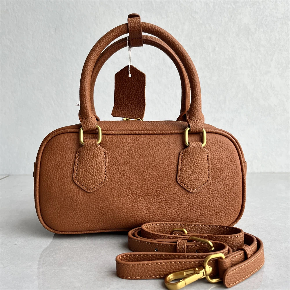 High-Quali Top-Layer Cowhide Leather Boston Sle Women's Handbag Faionable oulder Crossbody Bag with Quali Texture