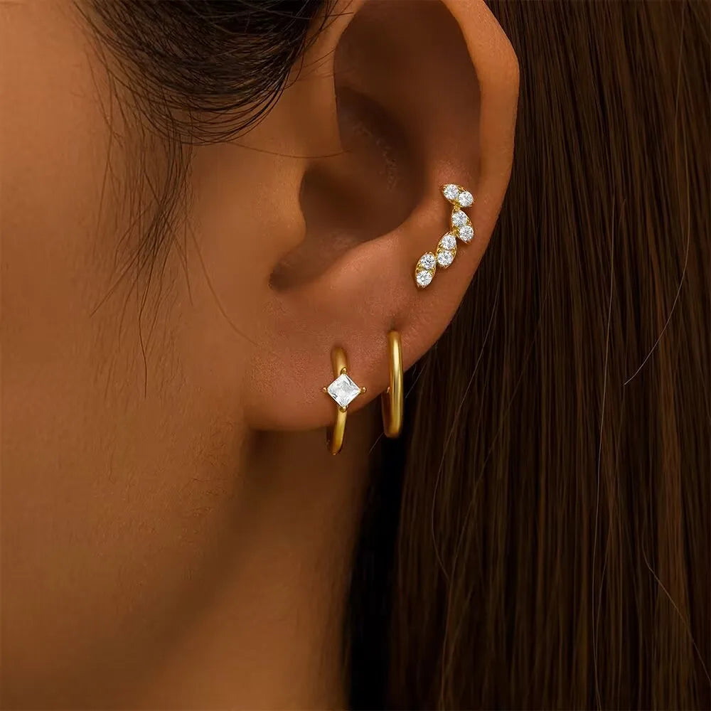 3PCS Trendy Double-layer Circle Cubic Zircon Star Hanging Earrings Set For Women Korean Fashion Jewelry pendientes mujer