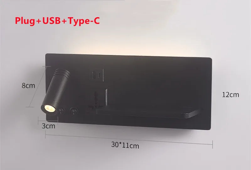 Wireless Charging Wall Lamp Bedroom Bedside USB Wall Light Rotatable Reading Lamp Study Room Switch Modern Multifunctional Hotel