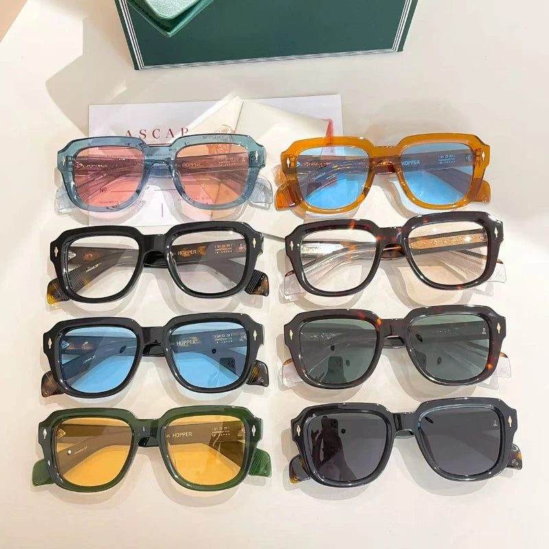 JMM HOPPER Handmade Square Acetate Japanese Designer Sunglasses UV400 – Men's Women's Vintage Photochromic Glasses with Case
