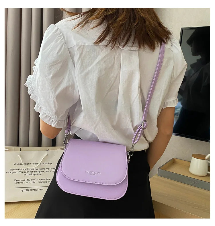 Trendy Saddle Shoulder Bag Women PU Leather Crossbody Bag Simple Solid Color Flap Messenger Bag Fashion Handbags Pouch