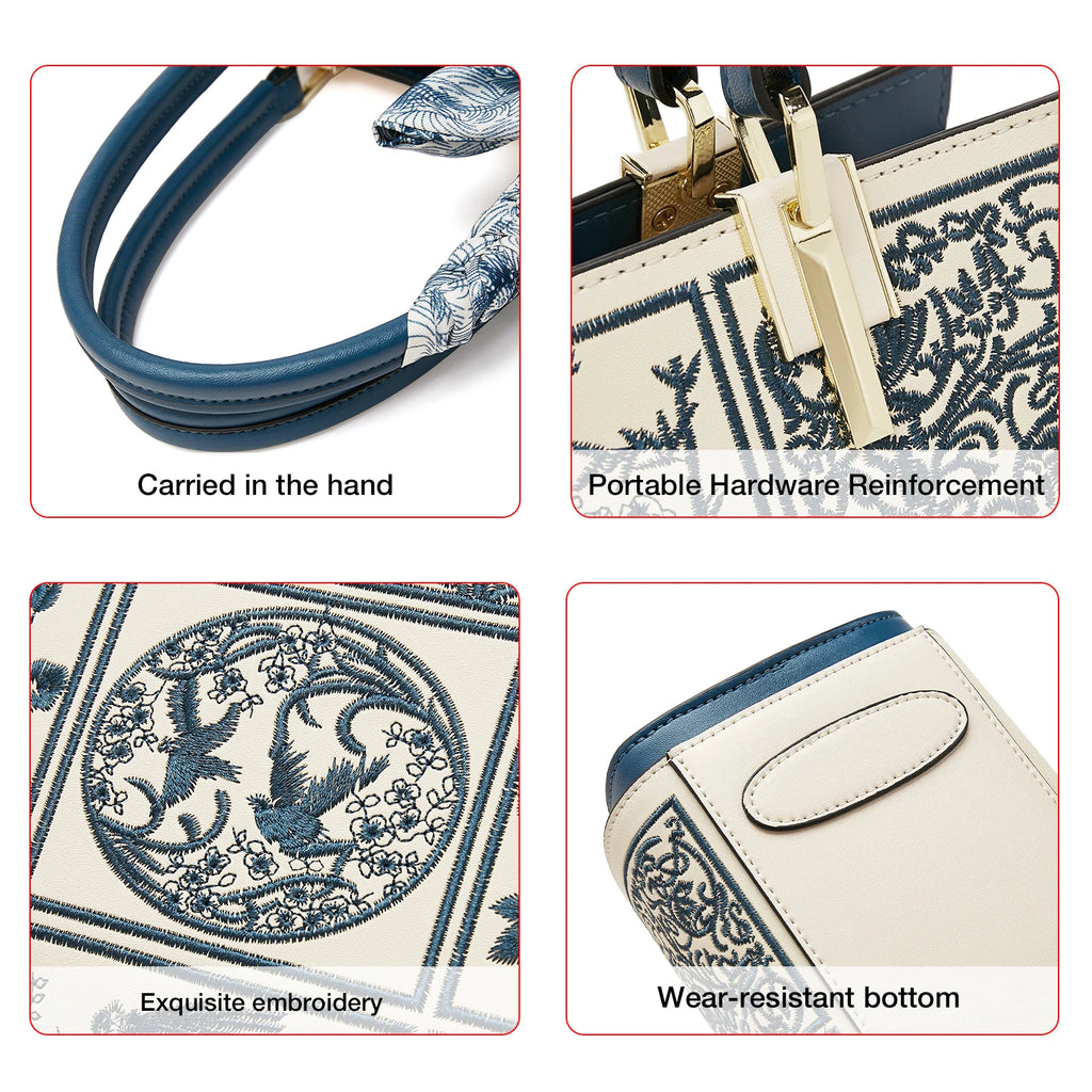 FOXER Split Leather 2025 Autumn Winter New Large Tote Handbag Women's Shoulder Bag Chinese Classic Embroidery Best Gift for Mom