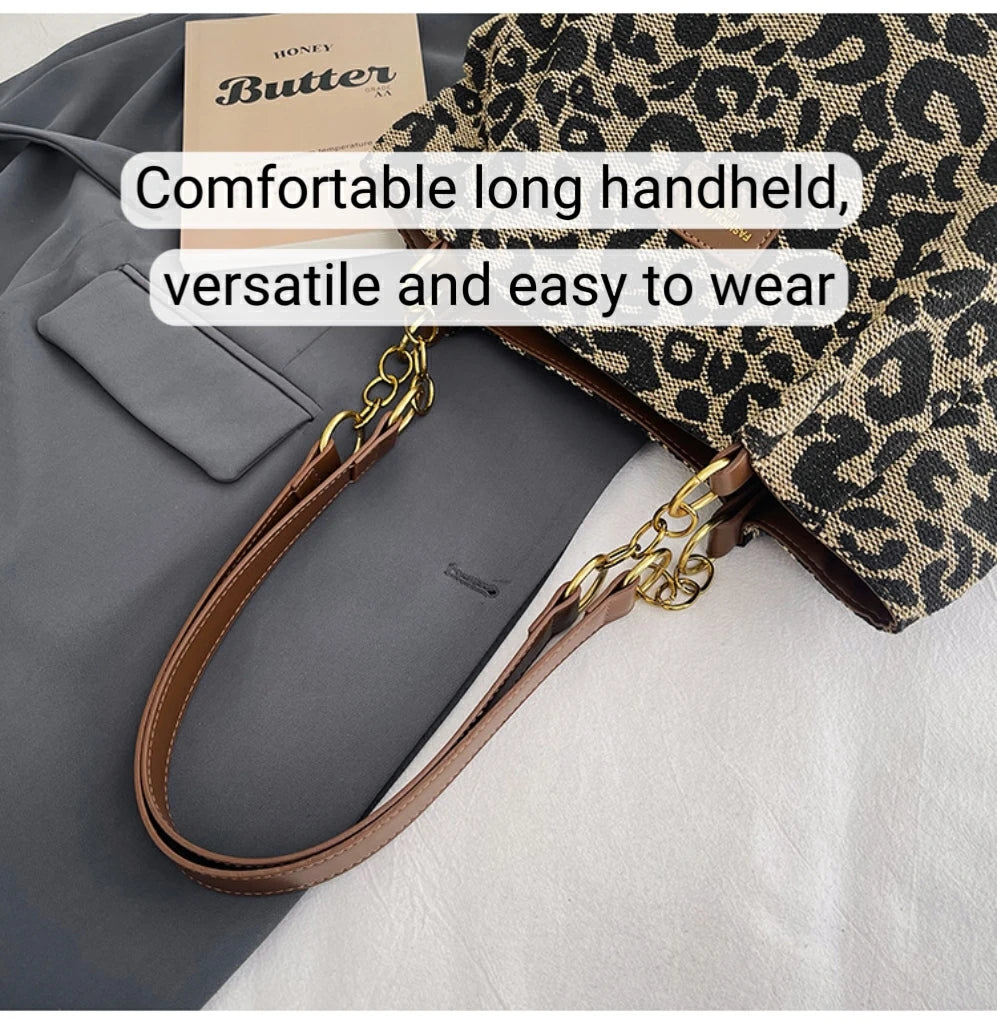 Women's Shoulder Bag Large Capacity Leopard Print Versatile Retro Texture Tote Bag Commuting Armpit Bag Women's Handbag