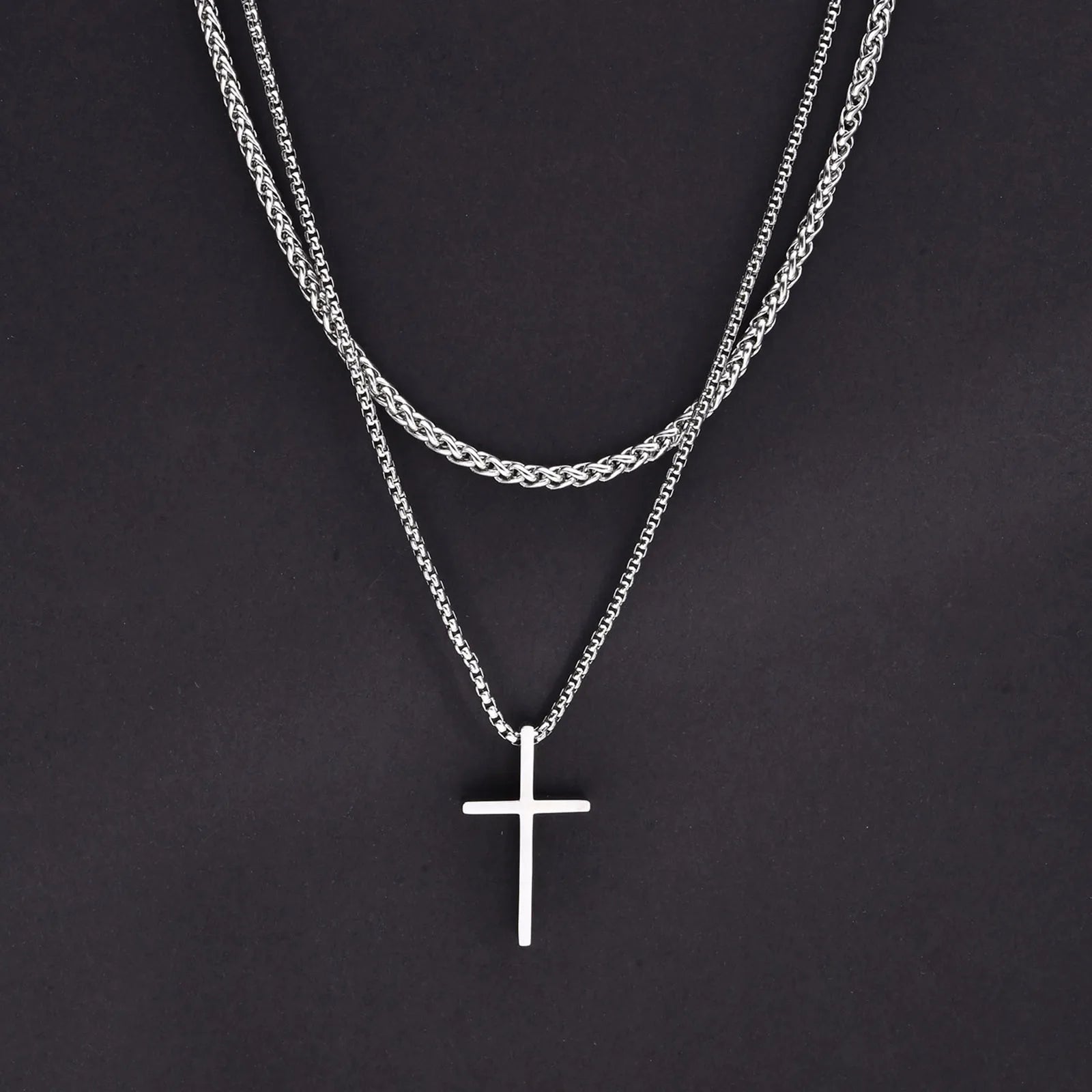 Trendy Cross Necklace for Men Boys,Simple Stainless Steel Cross Pendant Necklaces,Male Jewelry Sets