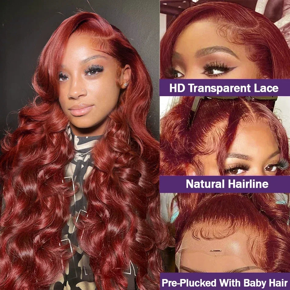 Reddish Brown Body Wave Lace Frontal Wig 100% Brazilian 13x4 Hd Lace Front Human Hair Wigs Colored Transparent Lace Wigs Woman