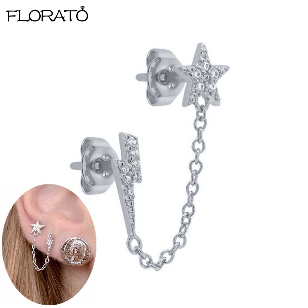 925 Sterling Silver Needle Lightning Pendant Earrings Charming Pave Crystal Gold Hoop Earrings for Women Fashion Jewelry Gifts