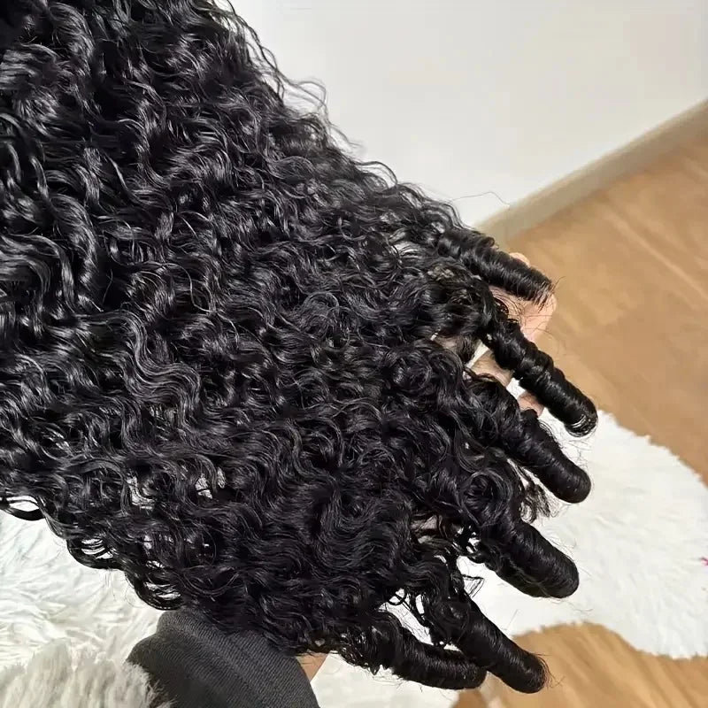 250% Glueless Wigs Human Hair Burmese Curly Headband Wig Upgrade 3 IN 1 Half Wig With Drawstring Seamless Clip Ins Flip Over